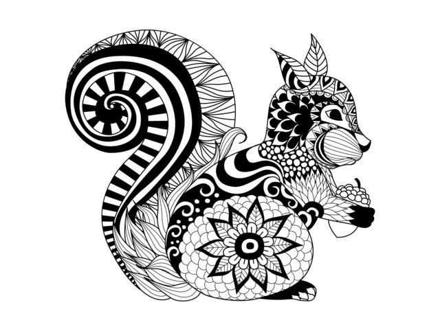 Coloriage Adulte Zentangle Écureuil Par Bimdeedee - Adulte à imprimer